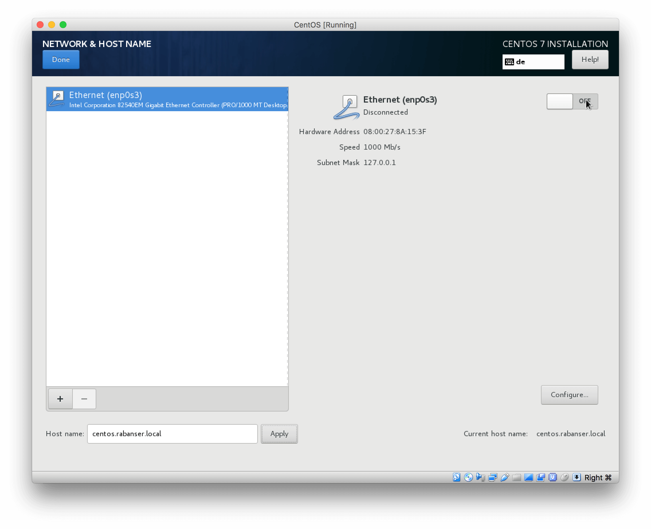 Install CentOS 7 - Set hostname