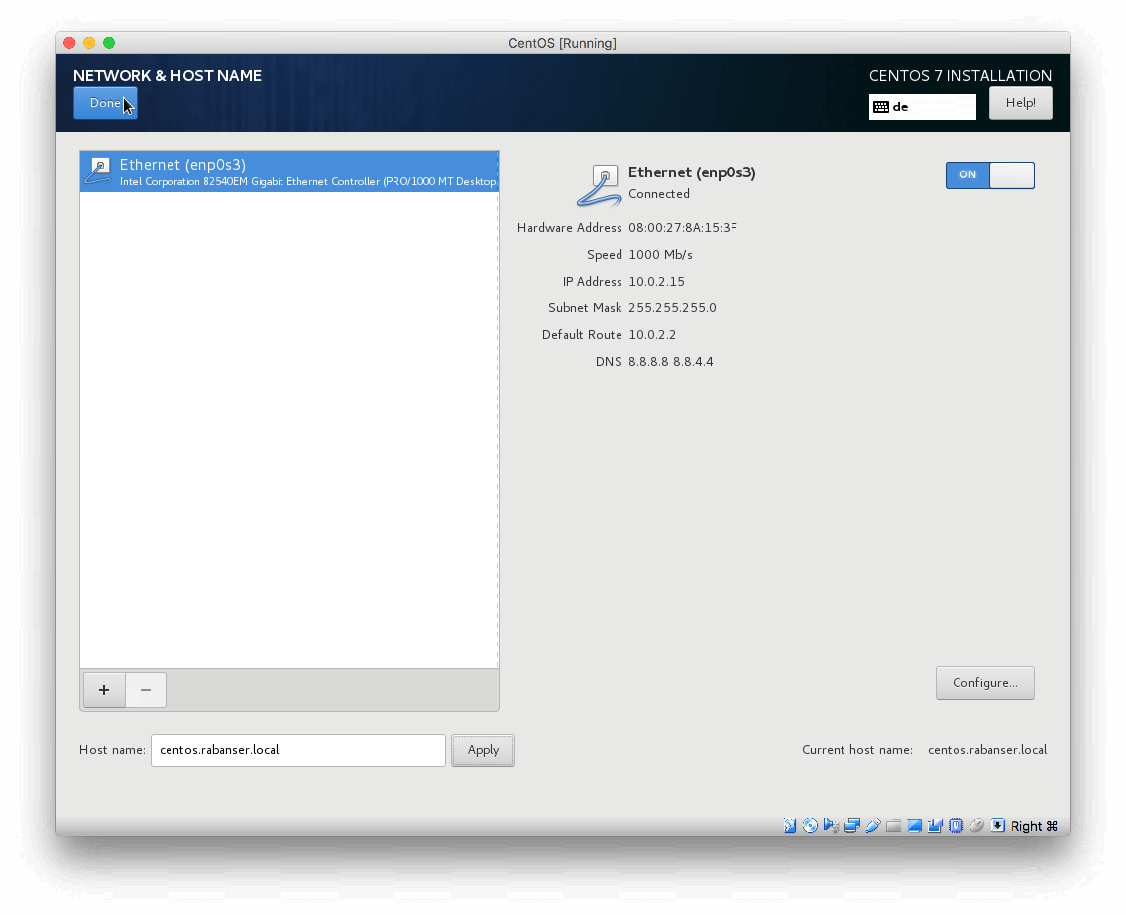 Install CentOS 7 - Enable networking