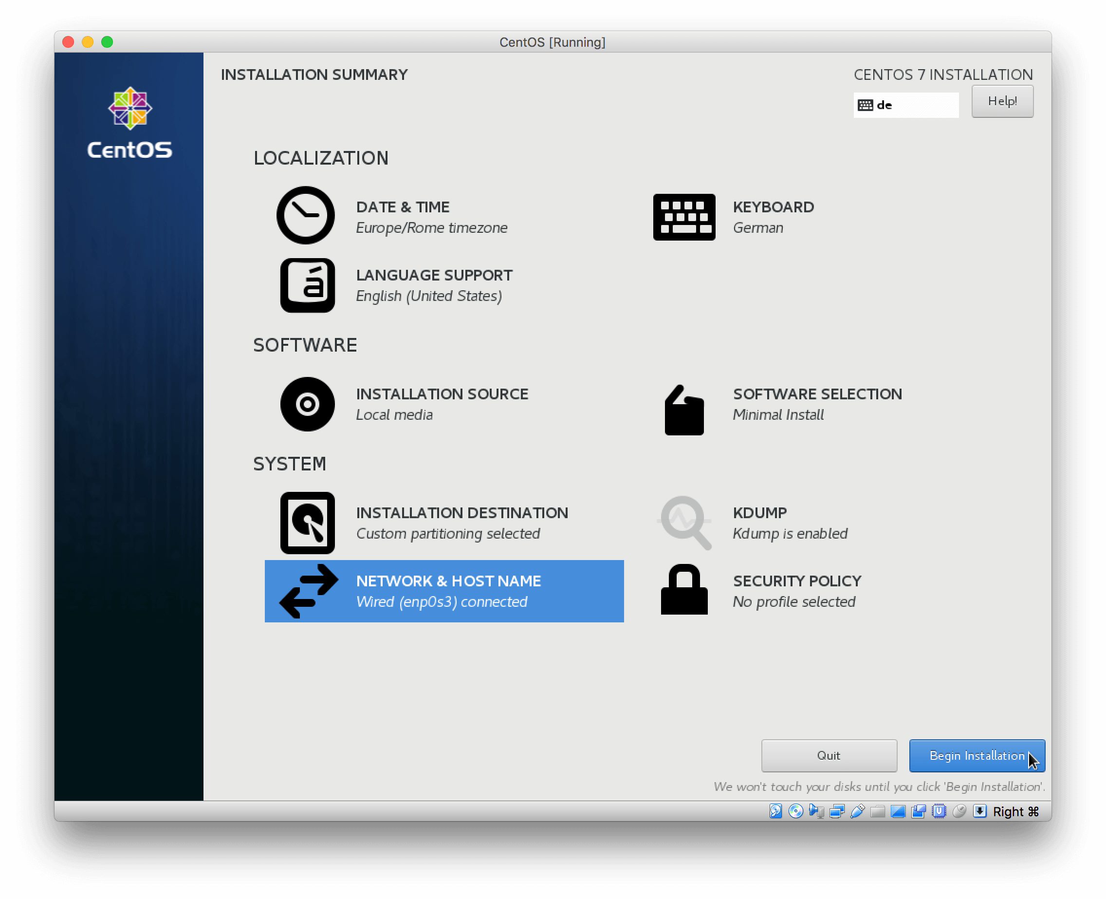 Install CentOS 7 - Start installation