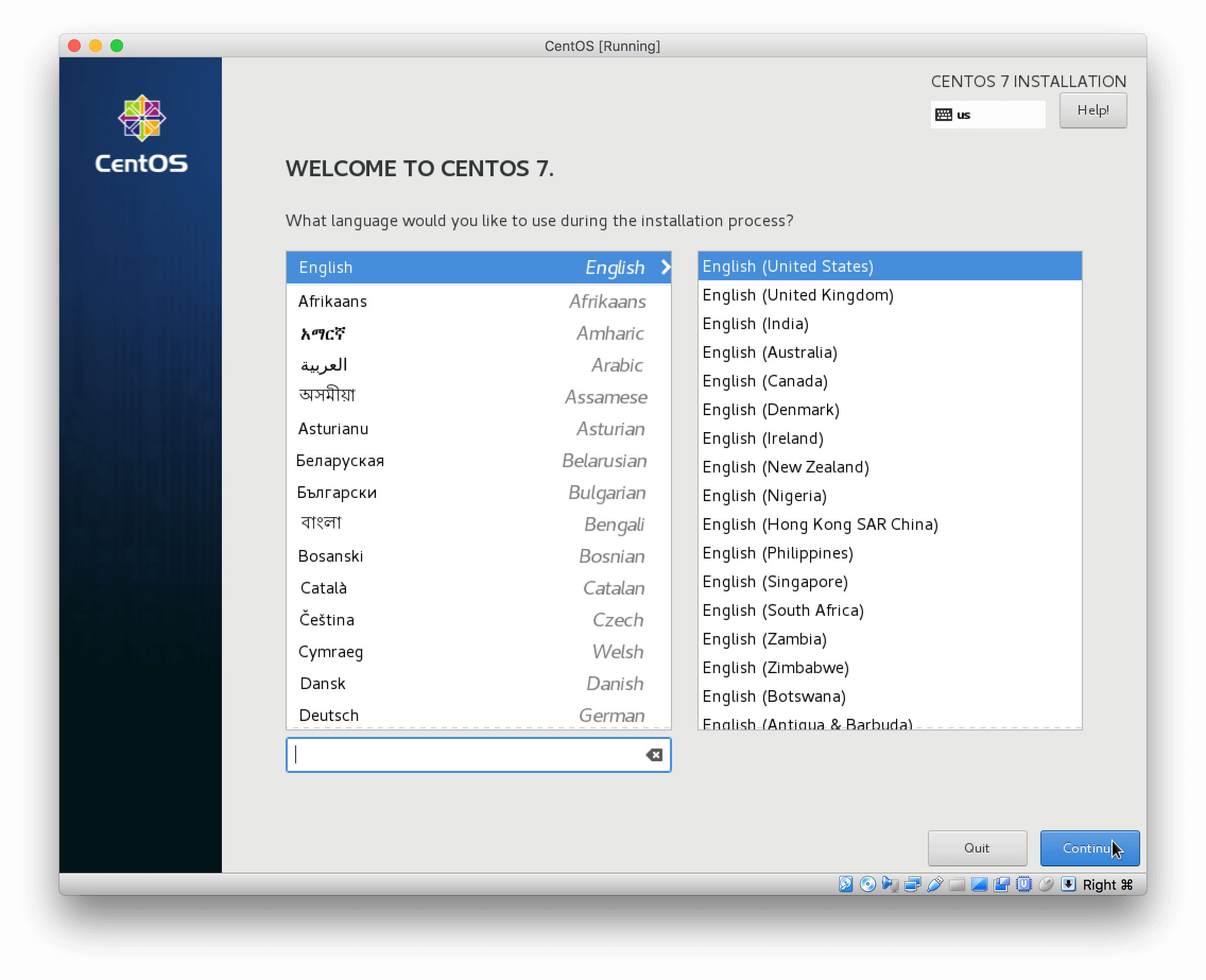 Install CentOS 7 - Set language