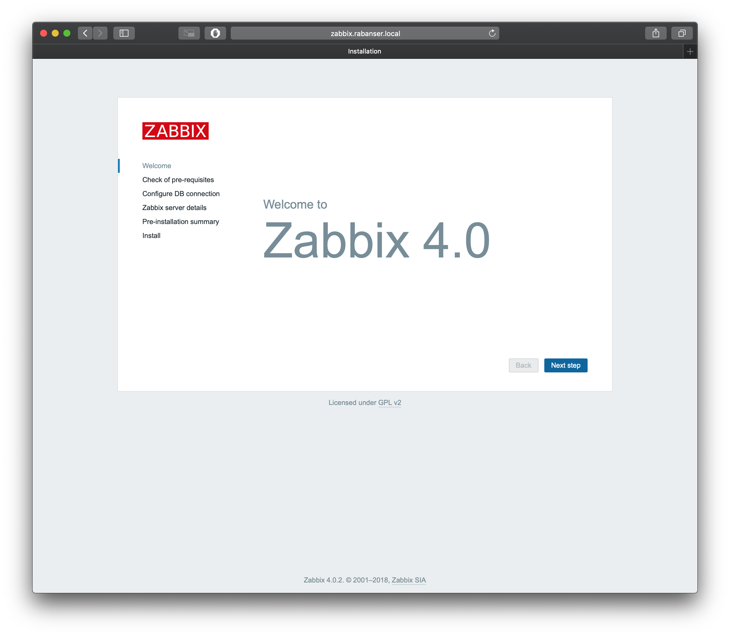 Install Zabbix - Start the installation