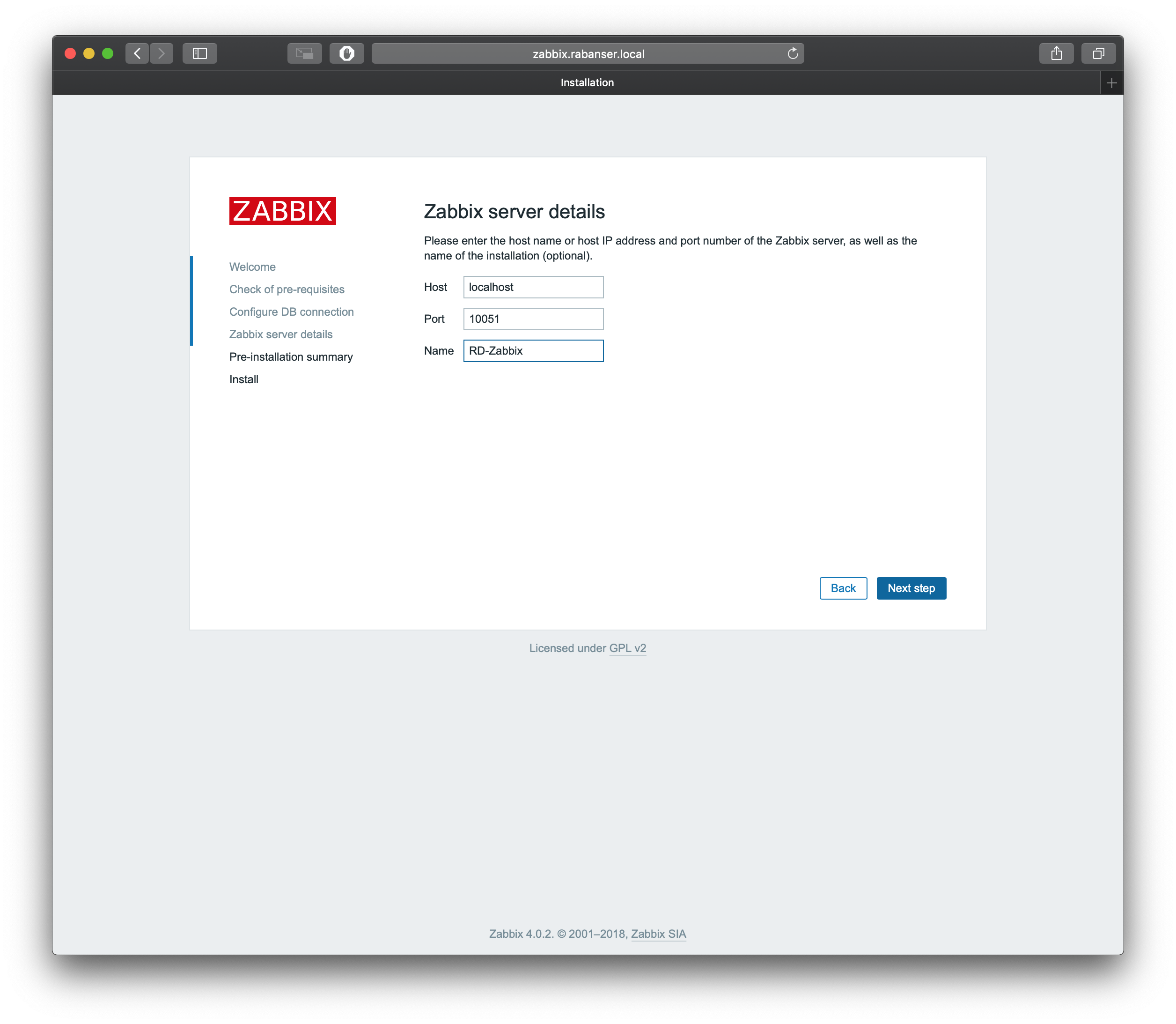 Install Zabbix - Server settings